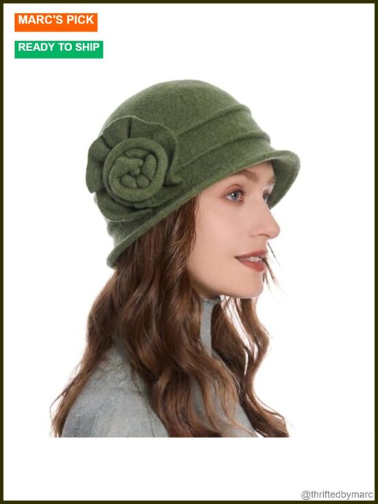 Wool Cloche Bucket Hat 1920s Vintage Dress Winter Hat with Flower Accent main image 5